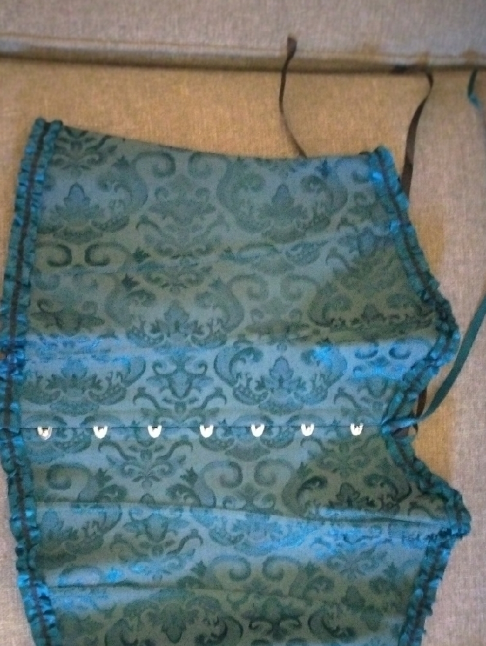 Teal Damask Corset Top with Heart Accent